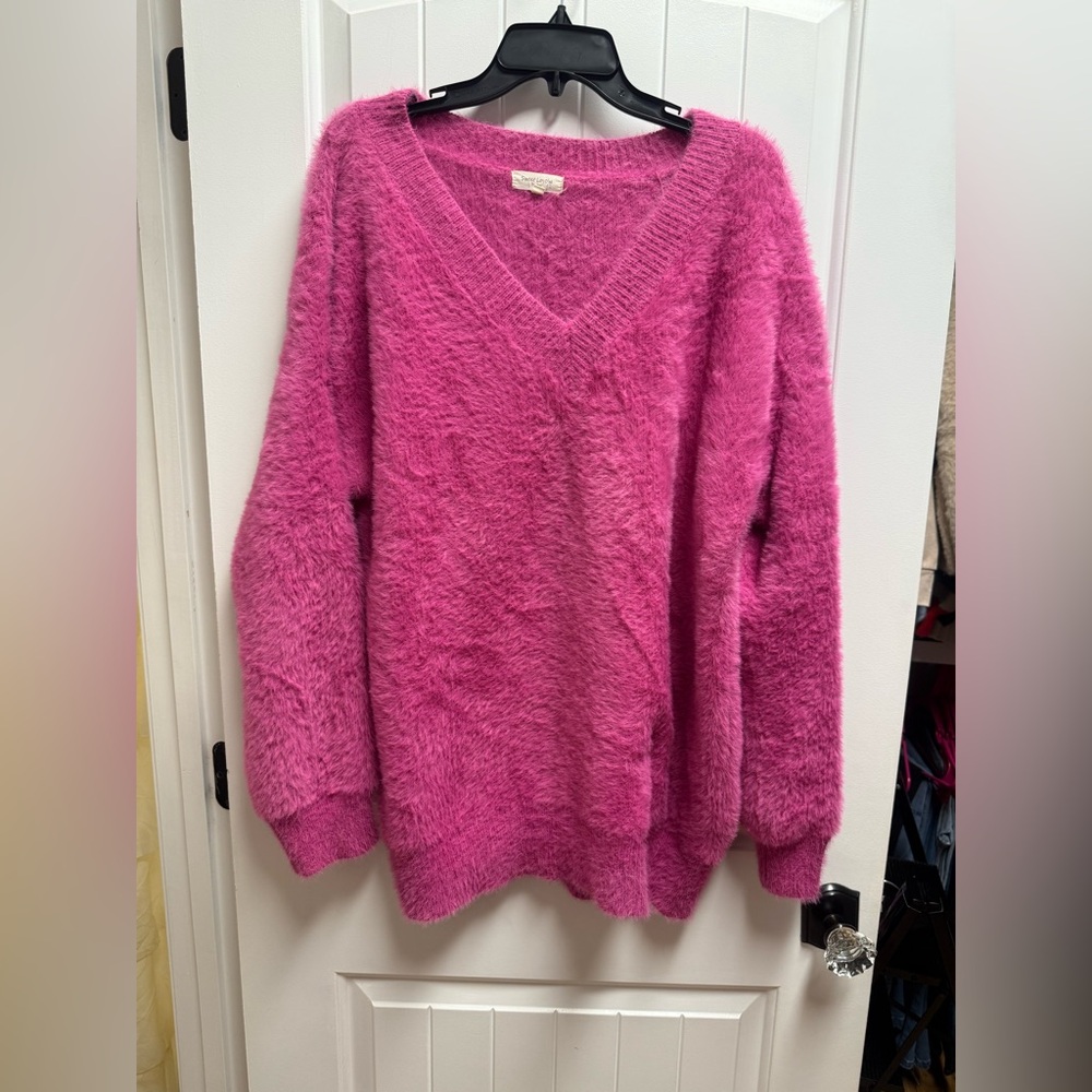 Sweet Lovely By Jen Rose Fuchsia Colored Warm Fuzzy Sweater Size 1XL/2XL EUC